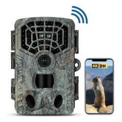 Caméra de Chasse Etanche Vision Nocturne WiFi Contrôle d'Application 4K 32MP Camouflage Gris