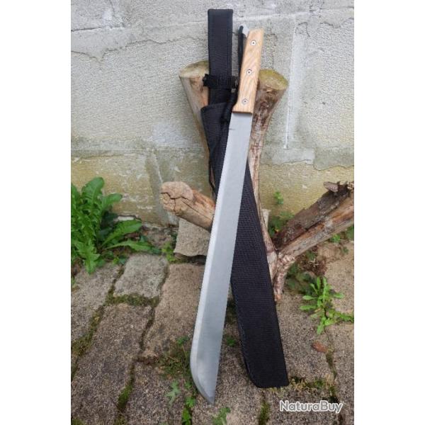 Grosse Machette Sabre Lame Acier Inox Manche Bois Dragonne Etui Nylon Survivalisme Home Jacking