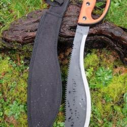 Machette Couteau Kukkri Bushcraft Parang Machete Lame Acier 3Cr13 Manche ABS Orange Etui Nylon 000