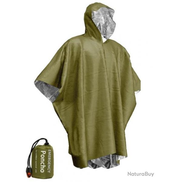 Poncho D'urgence  Impermable et Coupe Vent Ultra Compact et Ultra Lger Vert