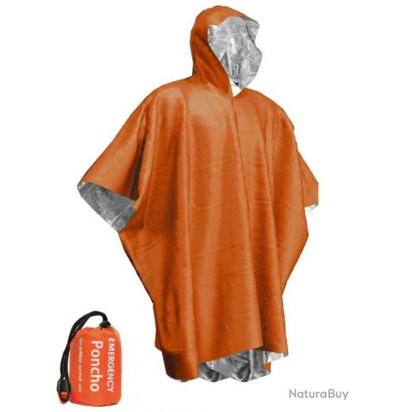 Poncho D'urgence Jetable Impermable et Coupe Vent Ultra Compact et Ultra Lger Orange