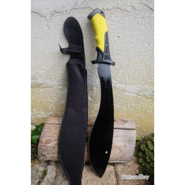 Machette Couteau Kukkri Parang Lame Acier 3Cr13 Manche ABS Yellow Etui Nylon Tactical Survivalisme