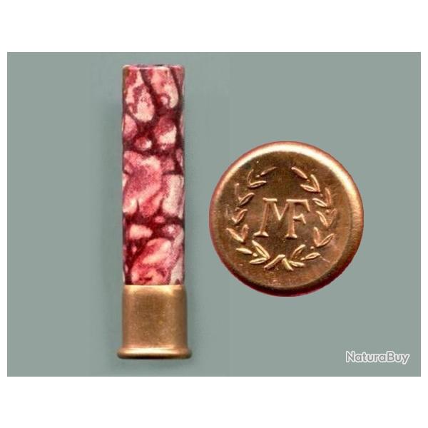 9 mm Flobert Manufrance - carton marbre rose/rouge - beau marquage MF couronne de lauriers