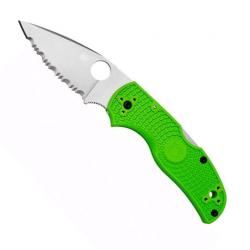 Couteau "Native 5 Salt" LC200N / nylon-fibre de verre vert, Tranchant dentelé [Spyderco]