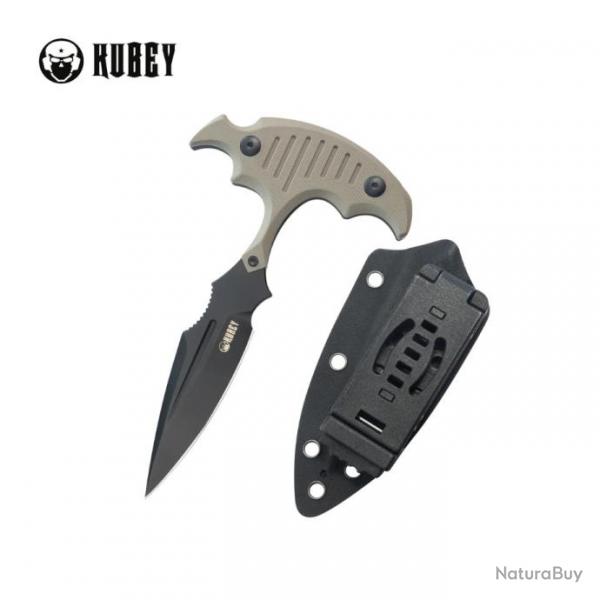 Couteau Kubey Medusa Push Dagger Tan Manche G-10 Lame Acier 14C28N Blk Etui Kydex KUB242E