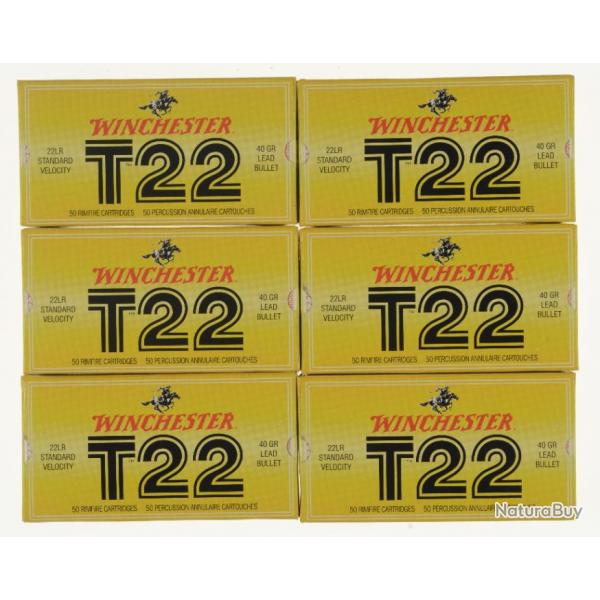 300 cartouches (6x50) .22 LONG RIFLE - WINCHESTER "T22" boites jaunes ple