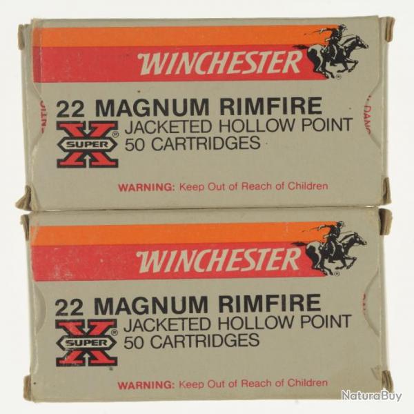 100 cartouches .22 WMR (.22 MAGNUM) WINCHESTER "SUPER X" HOLLOW POINT