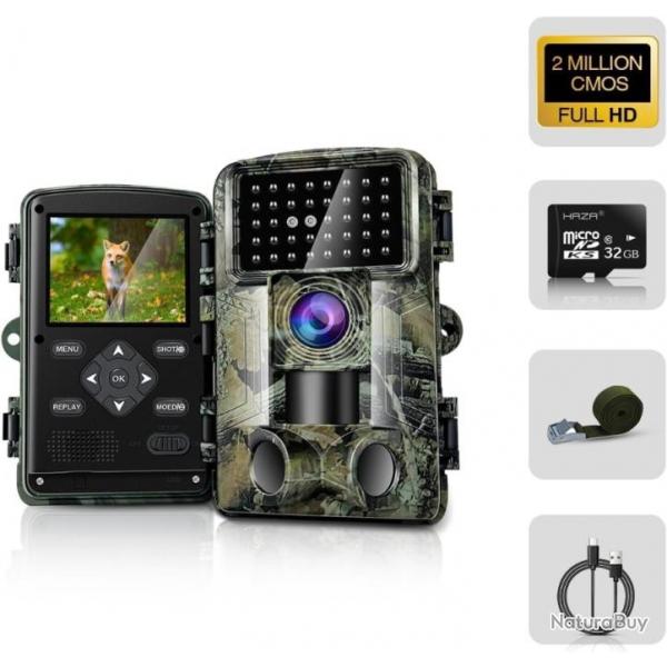 Camra de Chasse 2.7K 1580P 58MP Full HD avec Carte SD 32GB Infrarouge Vision nocturne IR