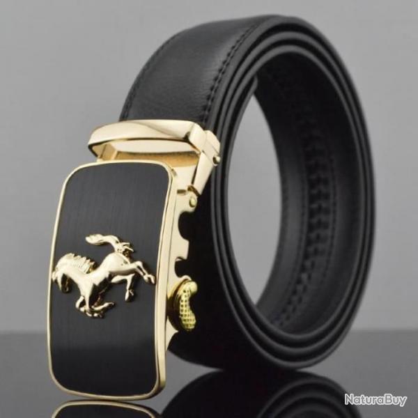 Ceinture en cuir PU Homme Dcoration Cheval  large ceinture longueur 125 cm Largeur 3,5 cm Noir