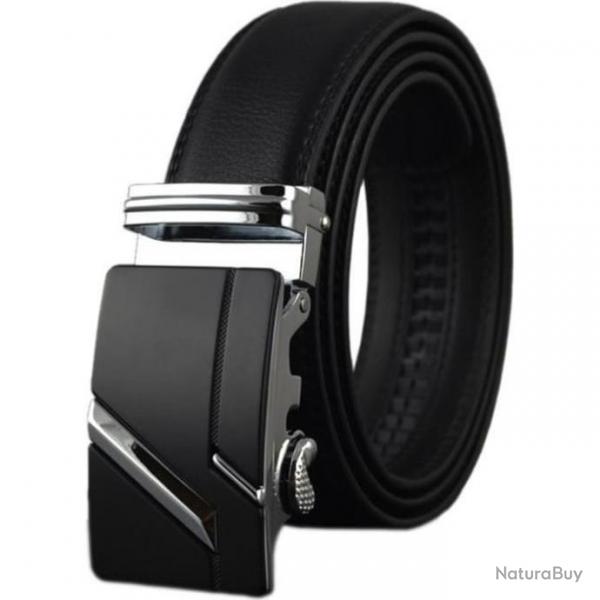 Ceinture en cuir PU Homme  Boucle Automatique ceinture longueur 125 cm Largeur 3,5 cm Noir