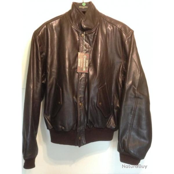 Blouson Aviateur cuir Marron CHEVIGNON taille Large comme neuf modle Porte Avions