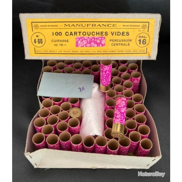 A l'unit ou lot de 76 douilles marbres rose MANUFRANCE calibre 16/65 mm culot 16 mm.