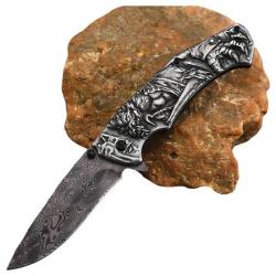 Couteau damas Nidhoggr Viking de Chasse Pliable à Manche en Acier à Haute Dureté