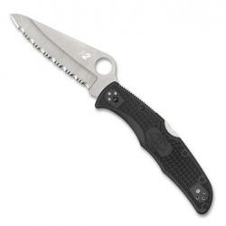 Couteau "Pacific Salt 2" H-2 / nylon-fibre de verre noir, Finition inox, Tranchant dentelé [Spyderco