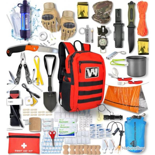 Kit de Survie Militaire Complet XXL - Trousse de Secours Randonne + Couverture de Survie + Couteau