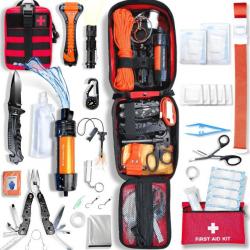 Kit de Survie Complèt + Trousse de Secours + Paille Filtrante + Sac + Pierre Allume Feu Couverture