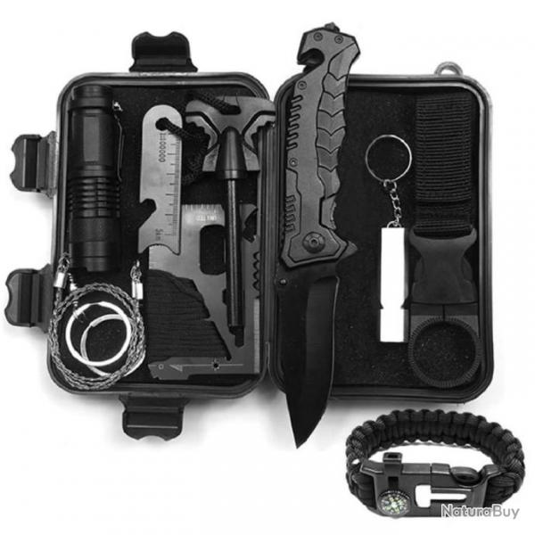 Kit de Survie d'urgence 9 en 1 Multifunction Survie Kit de Survie et de Secours en Plein air