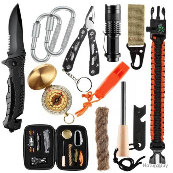 Kit de Survie- Trousse de Survie - Lampe Torche - Couteau - Firesteel - Lampe