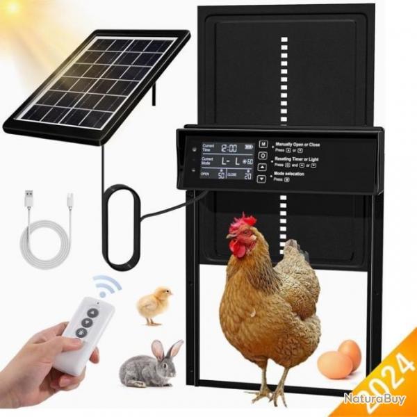 Porte Automatique Poulailler Solaire avec Minuterie Anti-pincement IP45 tanche