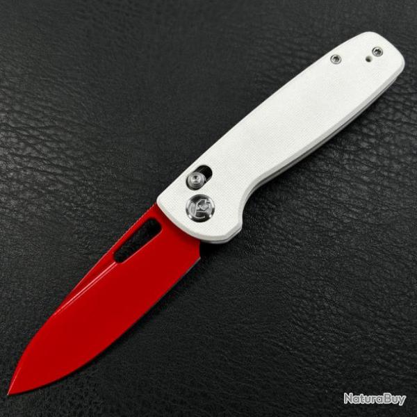 Couteau Kubey Bluff White Manche G10 Lame Acier 14C28N Red Axis lock Clip KUB248B