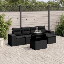 Salon de jardin 6 pcs avec coussins noir résine tressée