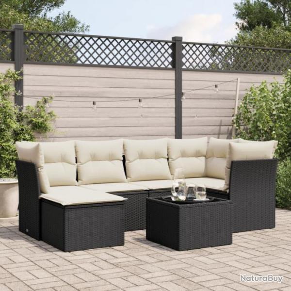 Salon de jardin 7 pcs avec coussins noir rsine tresse