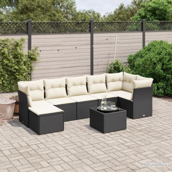 Salon de jardin 8 pcs avec coussins noir rsine tresse