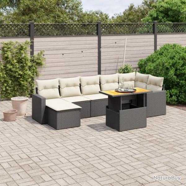 Salon de jardin 8 pcs avec coussins noir rsine tresse