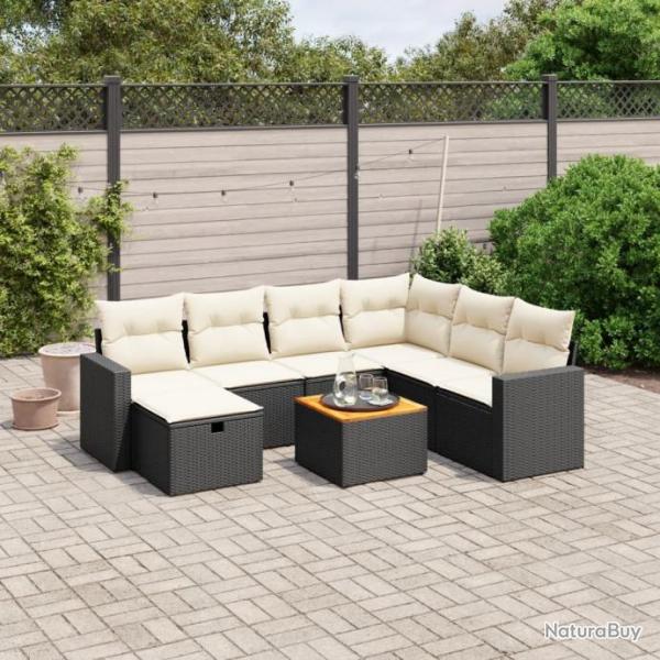 Salon de jardin 8 pcs avec coussins noir rsine tresse