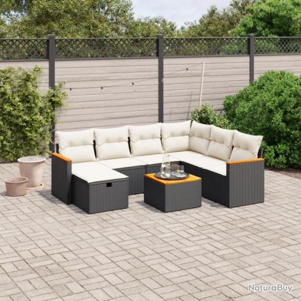 Salon de jardin 8 pcs avec coussins noir rsine tresse