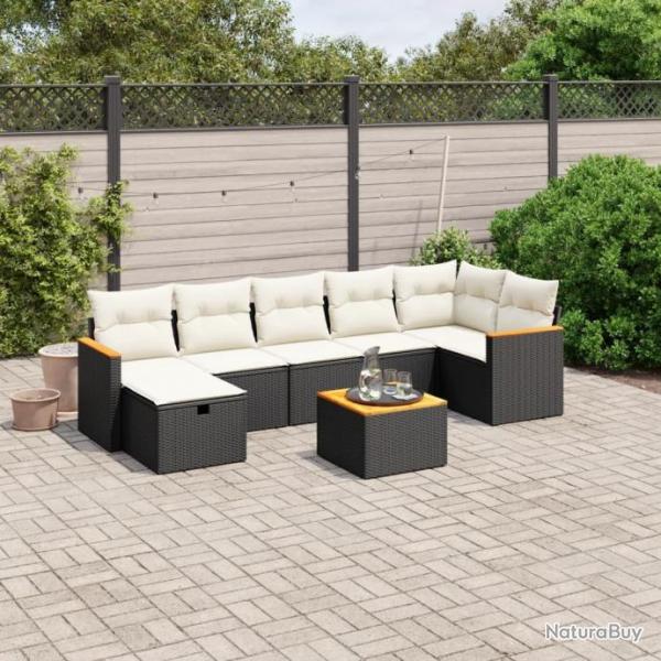 Salon de jardin 8 pcs avec coussins noir rsine tresse