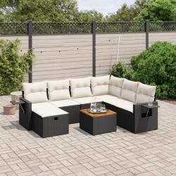 Salon de jardin 8 pcs avec coussins noir résine tressée