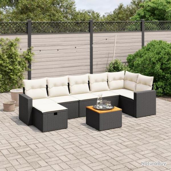 Salon de jardin 8 pcs avec coussins noir rsine tresse