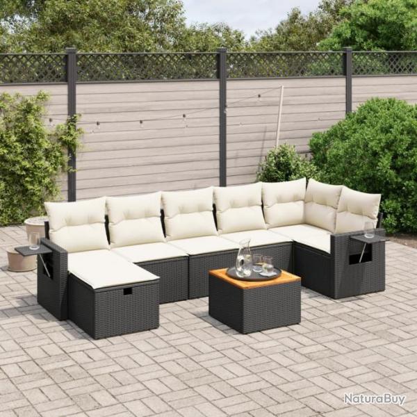 Salon de jardin 8 pcs avec coussins noir rsine tresse