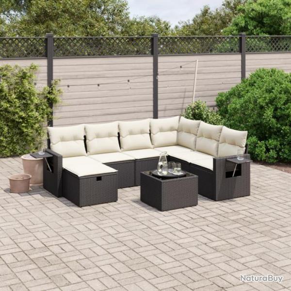 Salon de jardin 8 pcs avec coussins noir rsine tresse