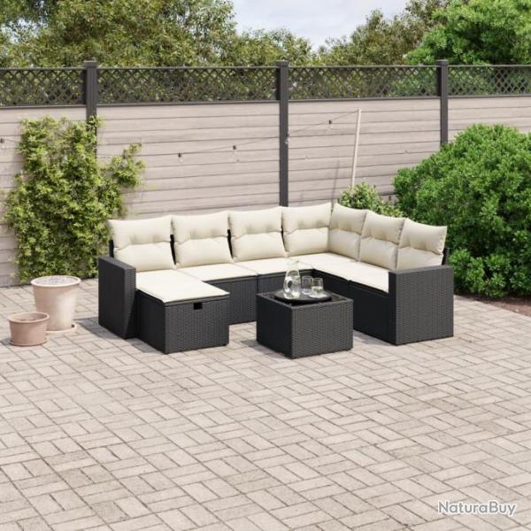 Salon de jardin 8 pcs avec coussins noir rsine tresse