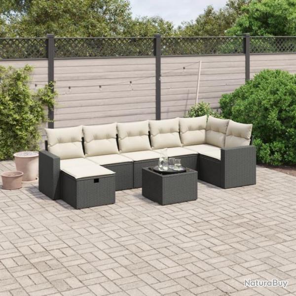 Salon de jardin 8 pcs avec coussins noir rsine tresse