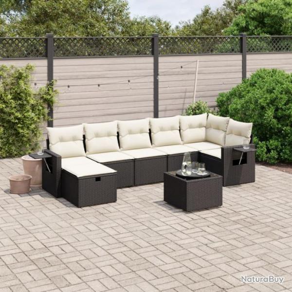 Salon de jardin 8 pcs avec coussins noir rsine tresse