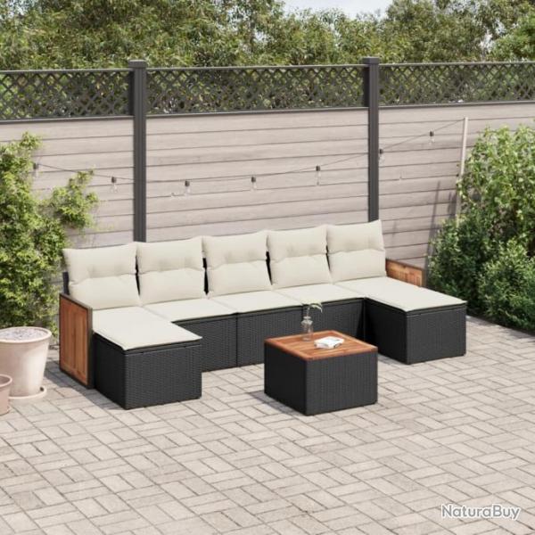 Salon de jardin 8 pcs avec coussins noir rsine tresse