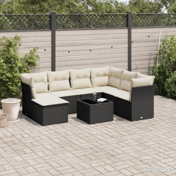 Salon de jardin 8 pcs avec coussins noir rsine tresse