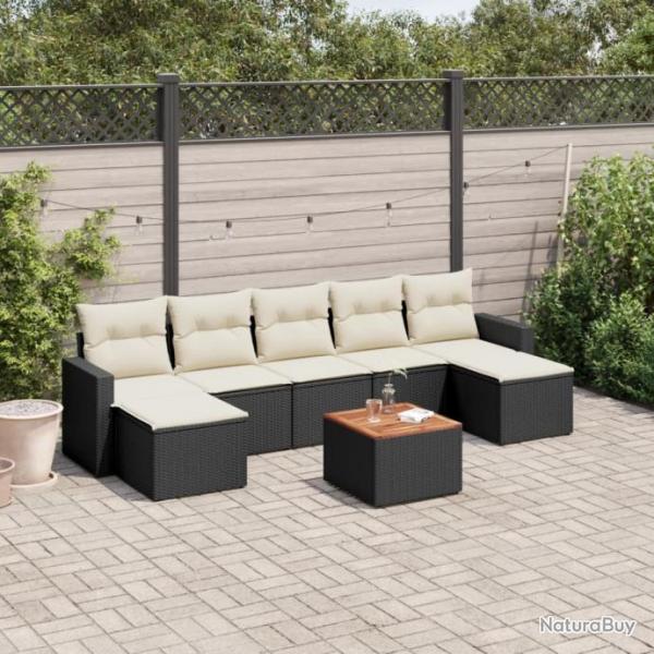 Salon de jardin 8 pcs avec coussins noir rsine tresse