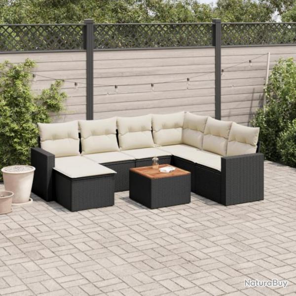 Salon de jardin 8 pcs avec coussins noir rsine tresse