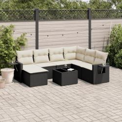 Salon de jardin 8 pcs avec coussins noir résine tressée