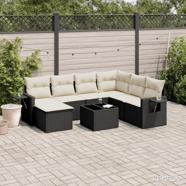 Salon de jardin 8 pcs avec coussins noir rsine tresse