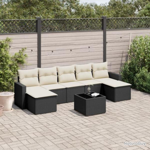 Salon de jardin 8 pcs avec coussins noir rsine tresse