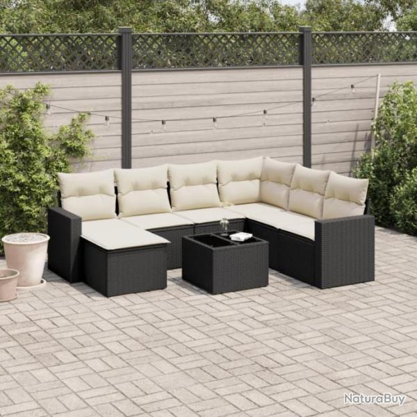 Salon de jardin 8 pcs avec coussins noir rsine tresse