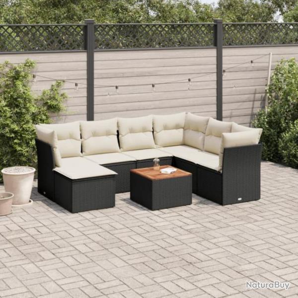 Salon de jardin 8 pcs avec coussins noir rsine tresse