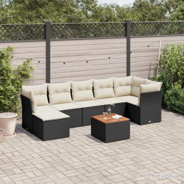 Salon de jardin 8 pcs avec coussins noir rsine tresse