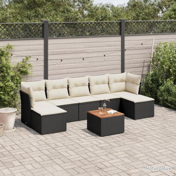 Salon de jardin 8 pcs avec coussins noir rsine tresse