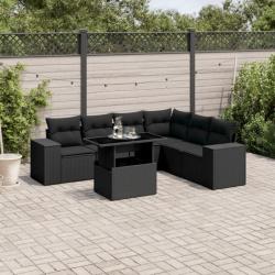 Salon de jardin 7 pcs avec coussins noir résine tressée